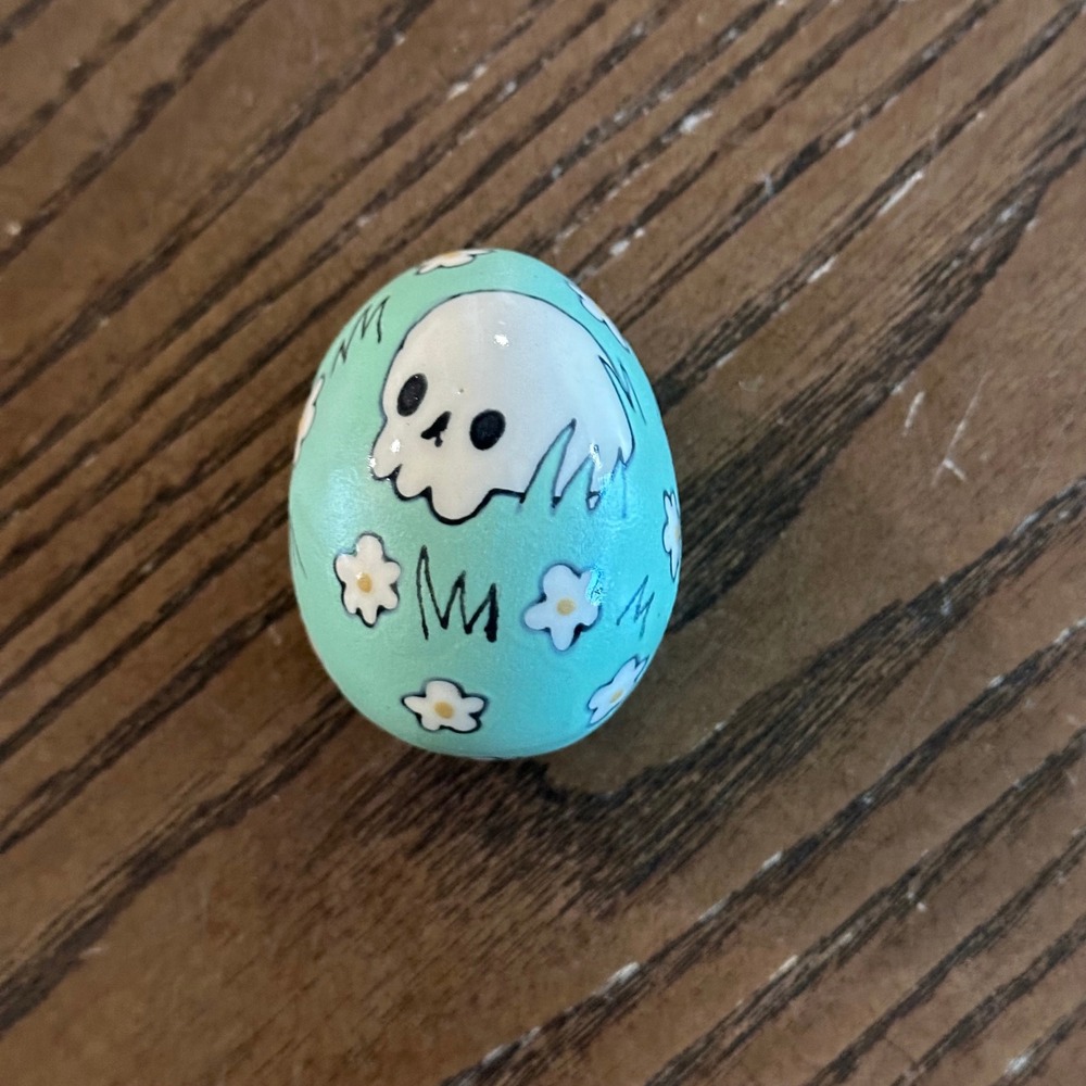 Heidi Kenney Egg Skull Pottery Decor Mint Green Floral Ceramic Art HK Signed